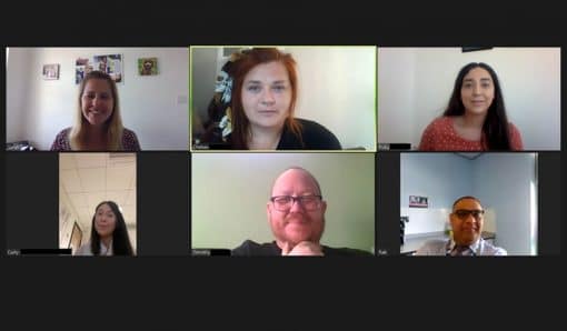Screen shot from an online meeting with six participants