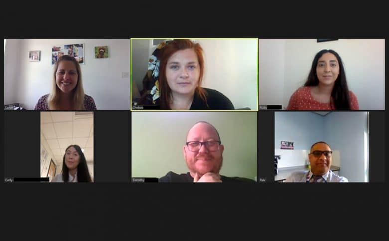 Screen shot from an online meeting with six participants