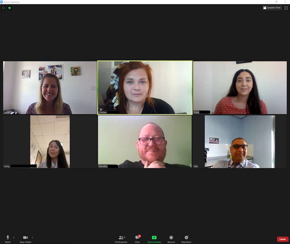 Screen shot from an online meeting with six participants